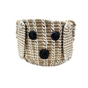 Handwoven Dog-Themed Basket With Handles - Natural Seagrass & White Detailing